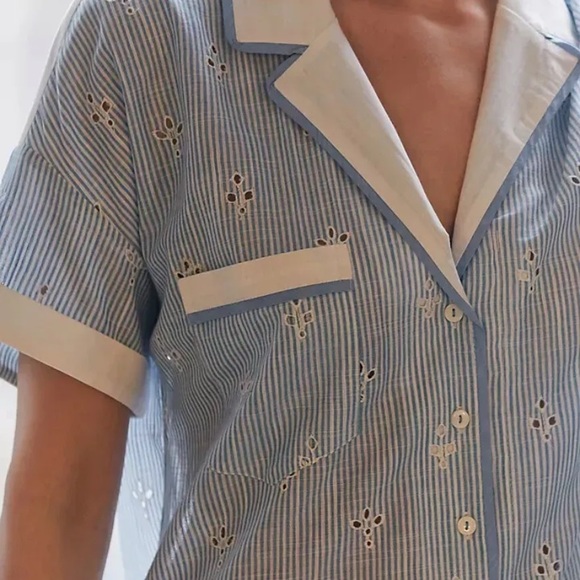 Anthropologie cezzane nightgown lounge dress new size small eyelet blue white - Picture 3 of 9